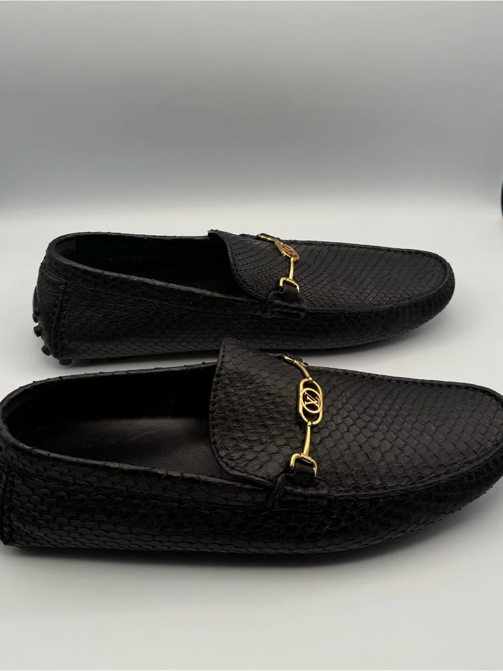 Authentic Louis Vuitton Python Hockenheim Drivers Black Gold Hardware Size 9.5 M